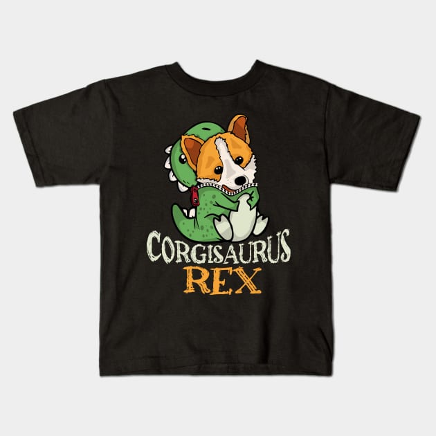 Cute Corgi Gift Women Dinosaur Trex Dog Owner Dog Lover Corgi Kids T-Shirt by PomegranatePower